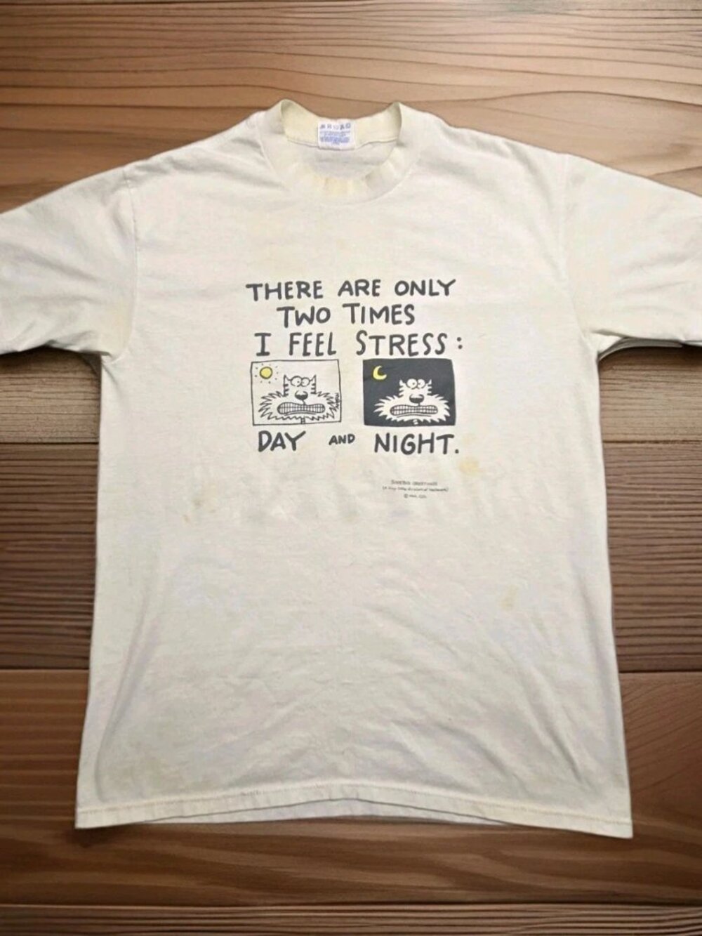 VTG Shoebox Greetings Hallmark Stress Day Night Tee USA 50/50 L Distressed